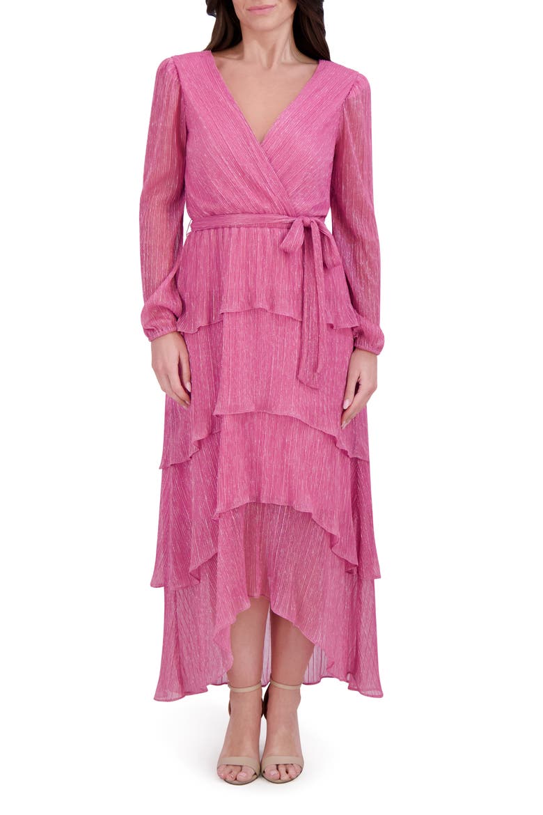 Shimmer Knit Long Sleeve Tiered Ruffle Dress, Main, color, ROSE