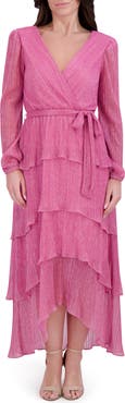 Kensie Shimmer Knit Long Sleeve Tiered Ruffle Dress