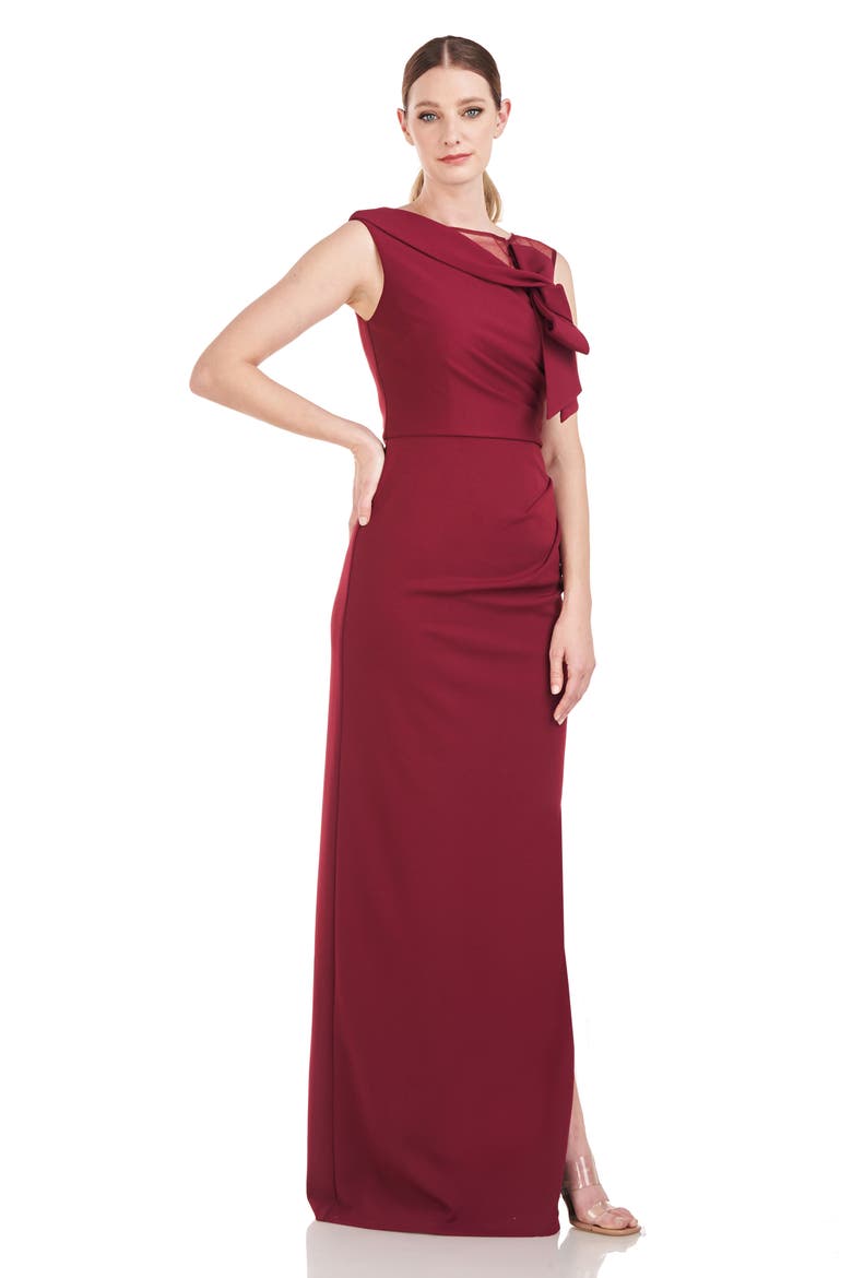 Kirsten Bow Neckline Crepe Column Gown, Alternate, color, DEEP RED