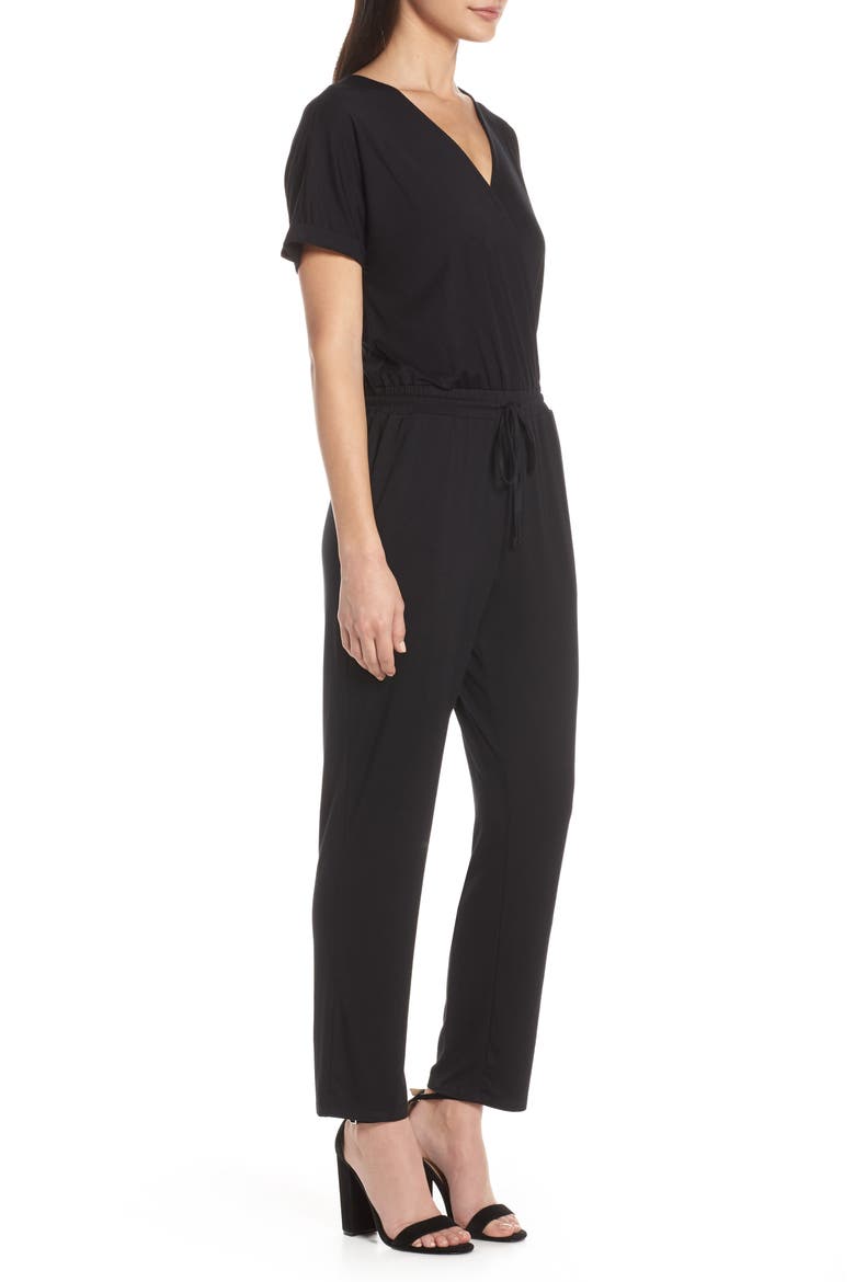 Faux Wrap Jumpsuit, Alternate, color, BLACK