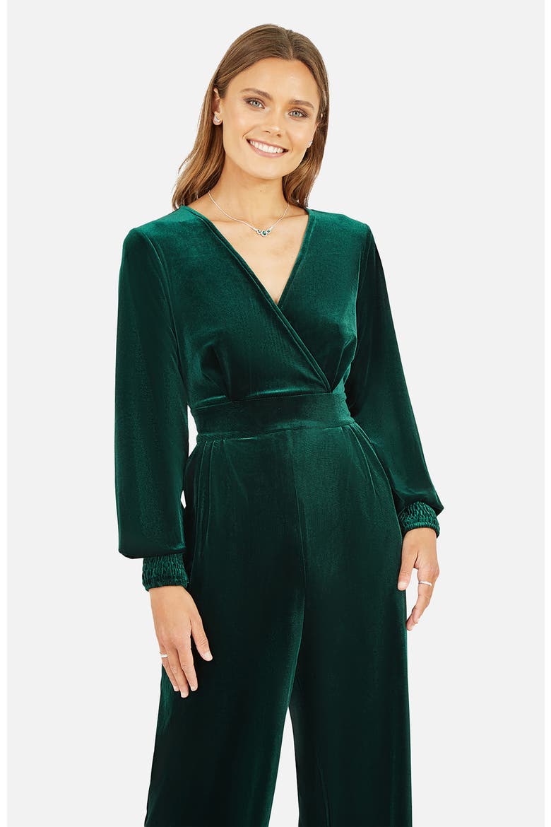 Velvet Long Sleeve Jumpsuit, Alternate, color, Green
