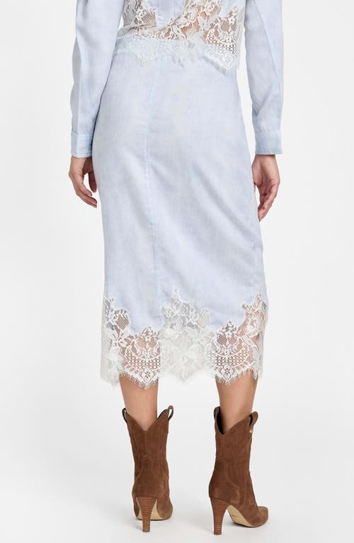 Guess Lana Lace Trim Midi Skirt In Blue