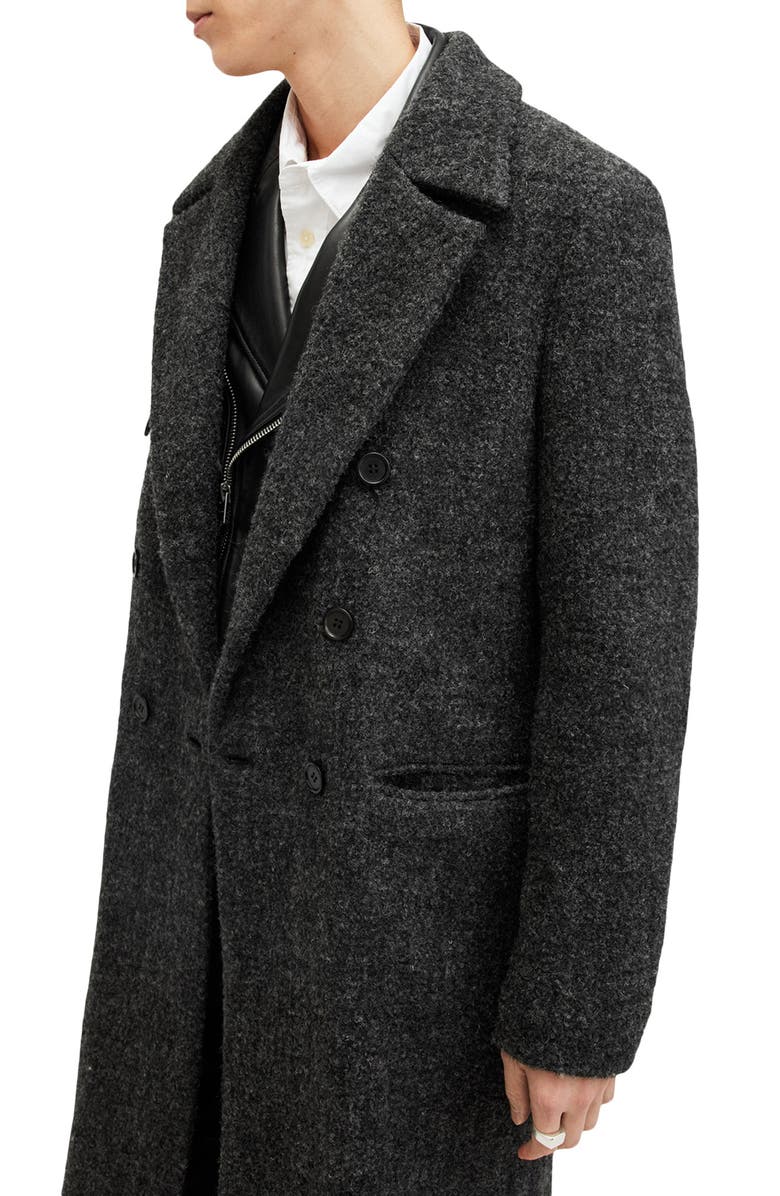 AllSaints Adler Double Breasted Wool Blend Coat, Alternate, color, 