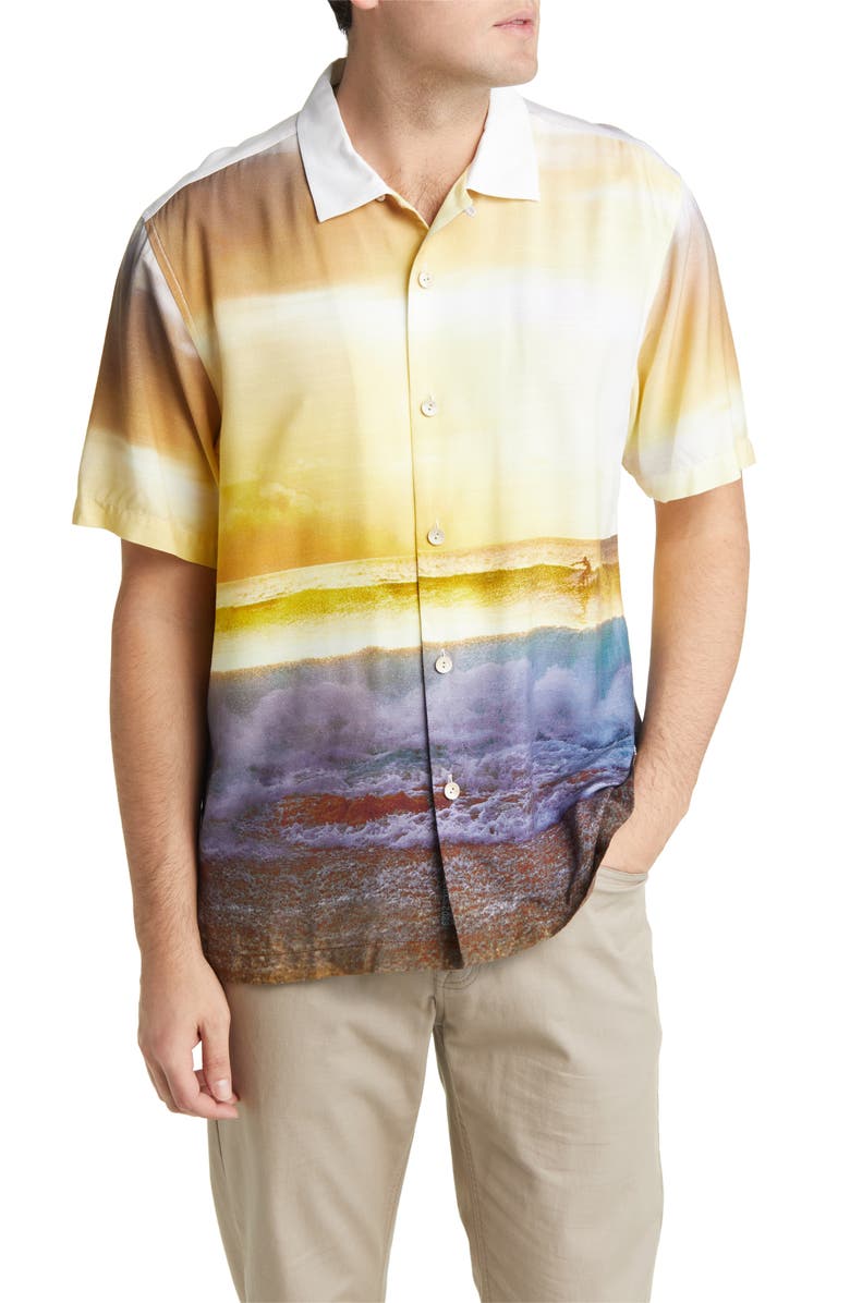 Tommy Bahama Veracruz Cay Sunset Break Short Sleeve Button-Up Camp Shirt, Main, color, 