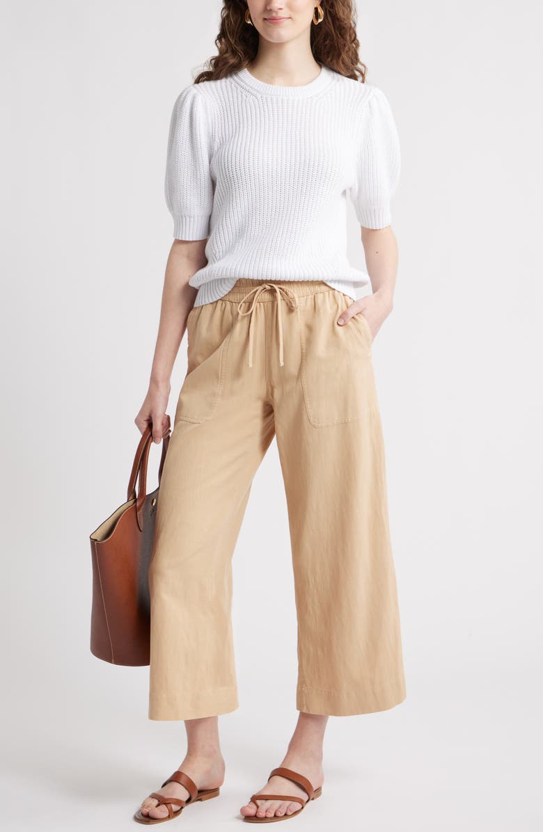 Caslon<sup>®</sup> Elbow Sleeve Cotton Sweater, Alternate, color, White