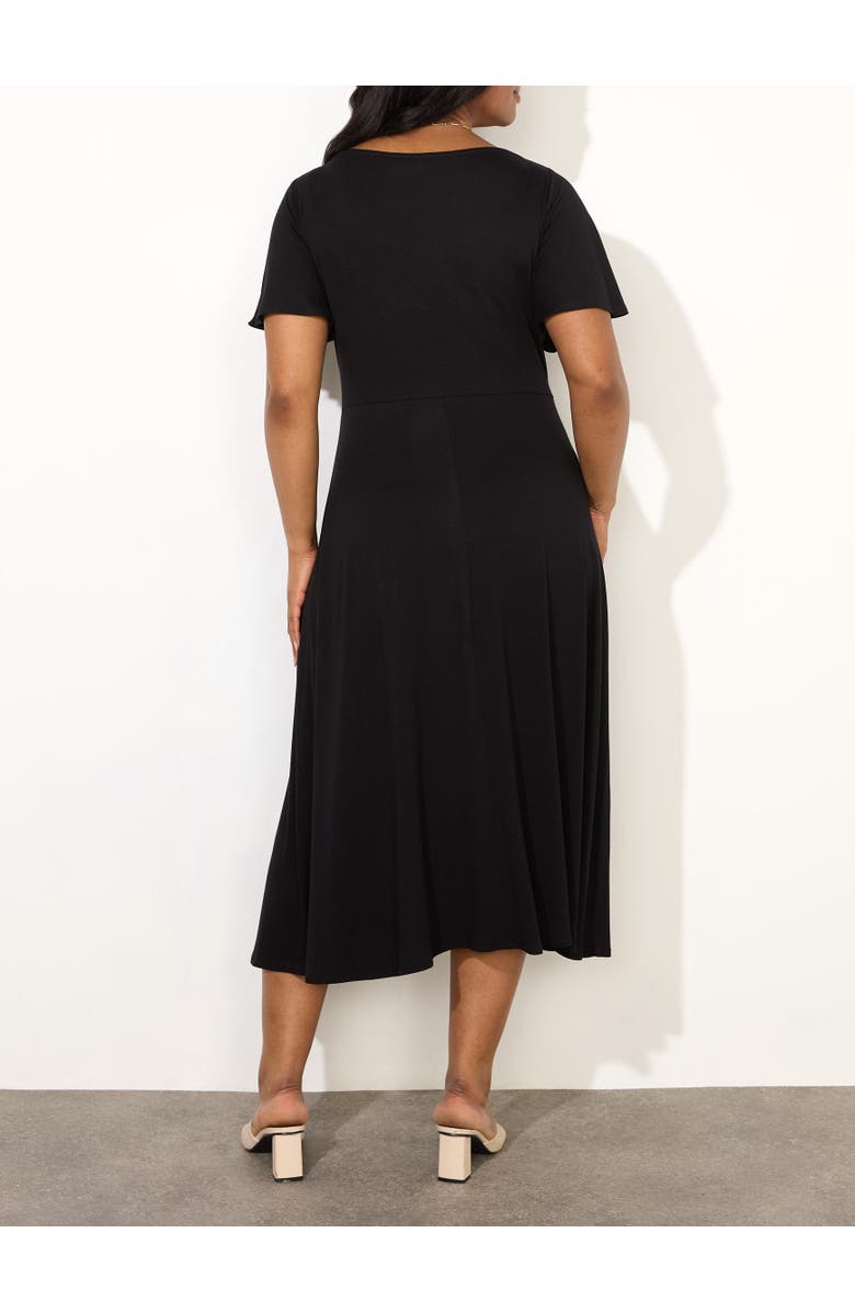 Live Unlimited Ditsy Jersey Flutter Sleeve Wrap Dress, Alternate, color, Black