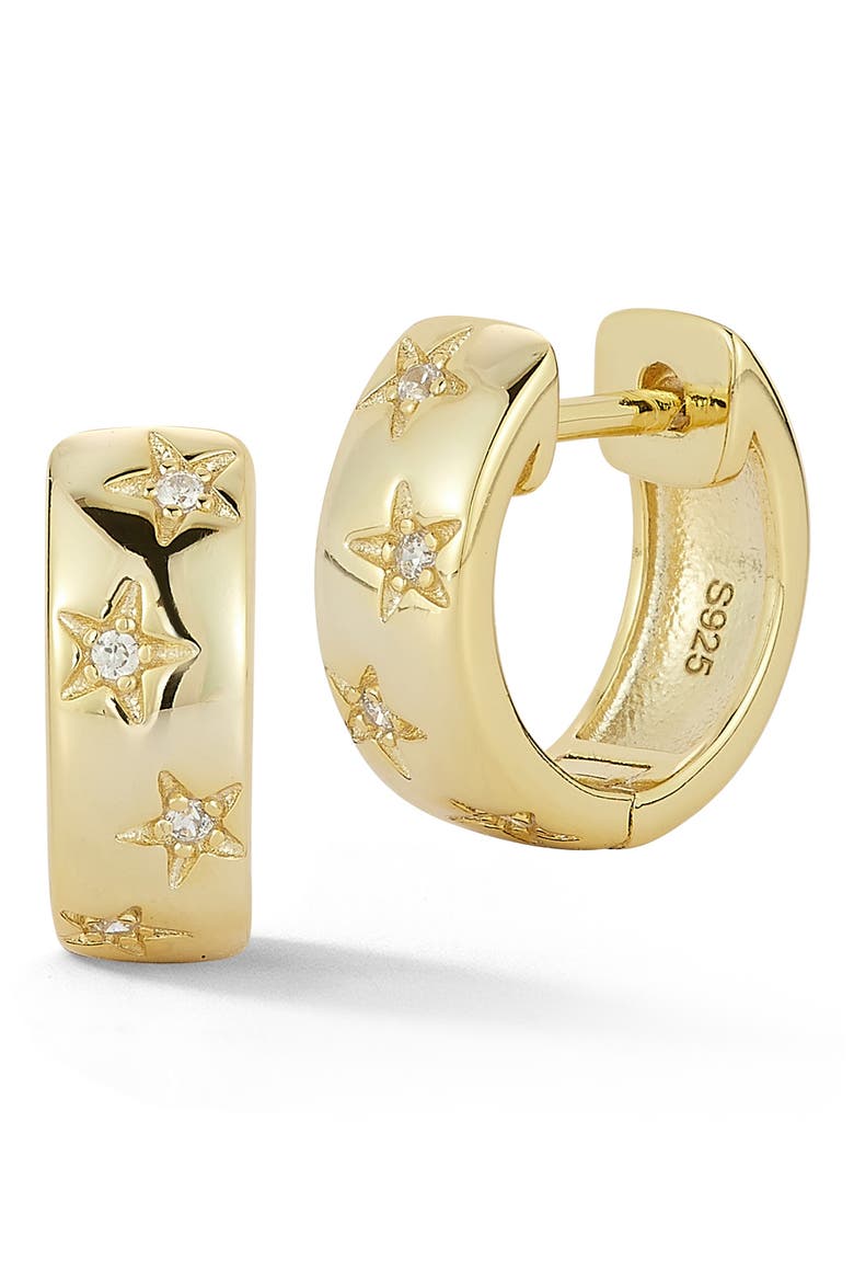Bold Star Cubic Zirconia Huggie Hoop Earrings, Main, color, GOLD