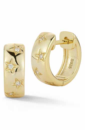 Bold Star Cubic Zirconia Huggie Hoop Earrings