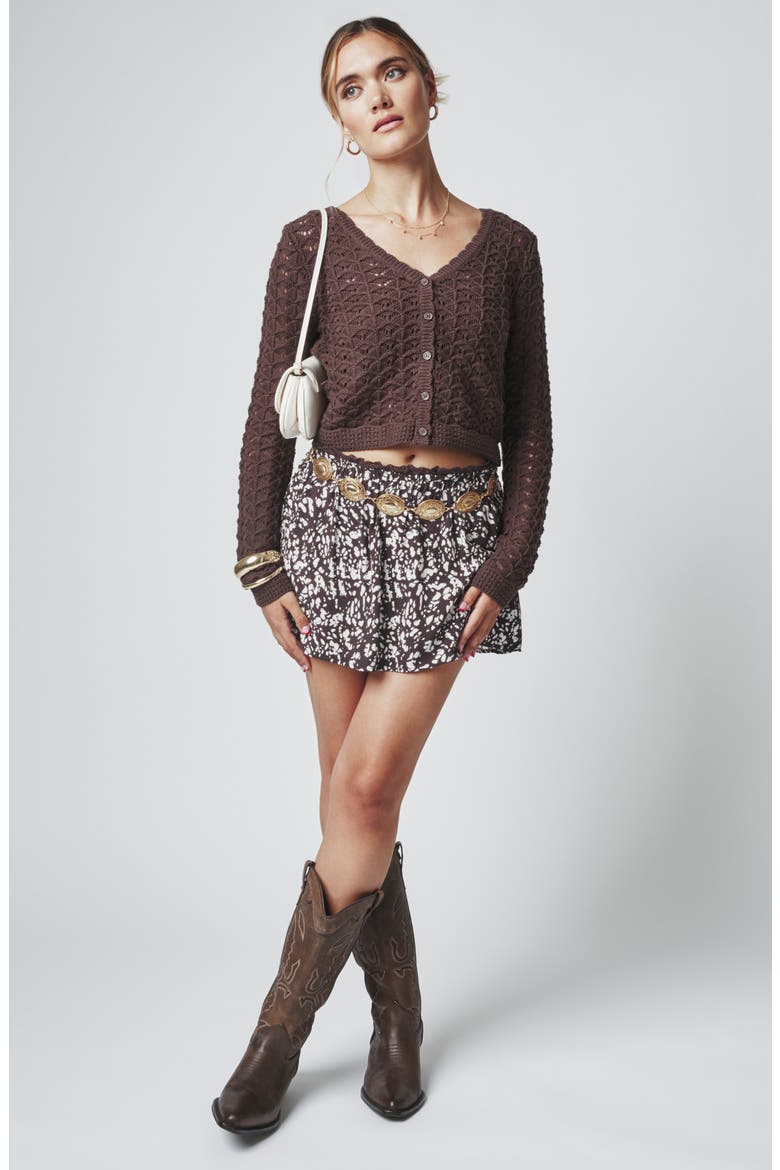 Textured Knit Cropped Cardigan, Alternate, color, CANYON BROWN
