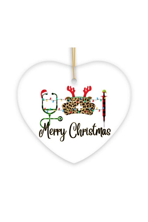 Plaid Nurse Stethoscope Merry Christmas Heart Ornament