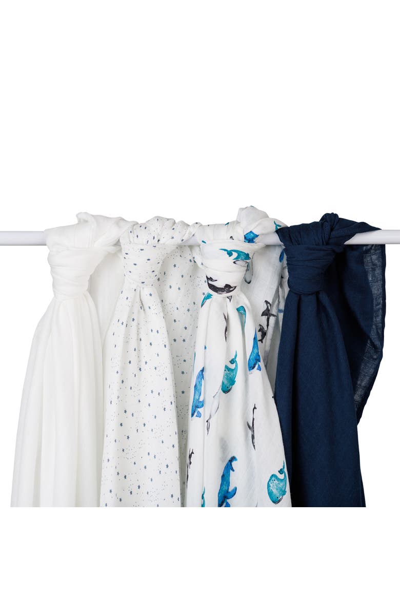 Lulujo Muslin Swaddles 4 Pack, Alternate, color, Whales & Stars