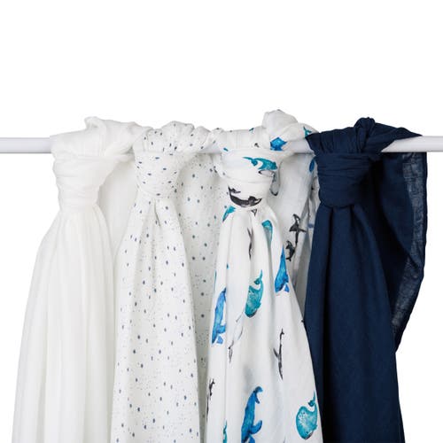 Lulujo Muslin Swaddles 4 Pack In Whales & Stars