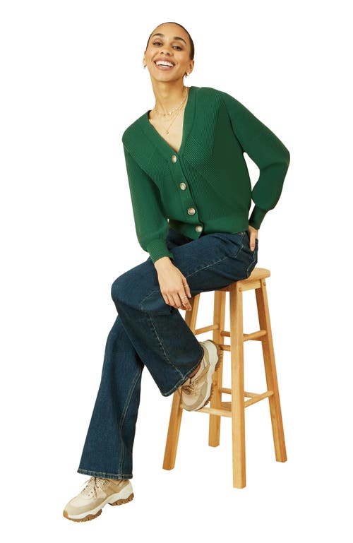 Yumi Knitted Stitch Detail Cardigan In Green