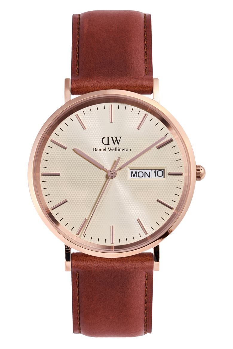 Classic Day Display St. Mawes Leather Strap Watch, 40mm, Main, color, ROSE GOLD