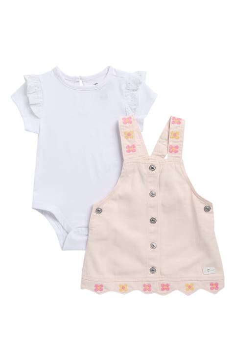Ruffle Bodysuit & Denim Pinafore Dress Set (Baby)
