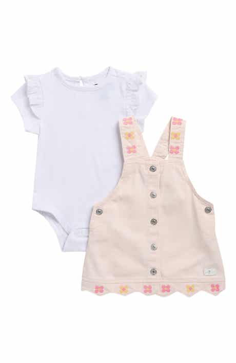 7 For All Mankind Ruffle Bodysuit & Denim Pinafore Dress Set