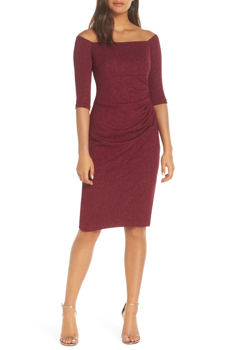 Off the Shoulder Sheath Dress, Main, color, WINE