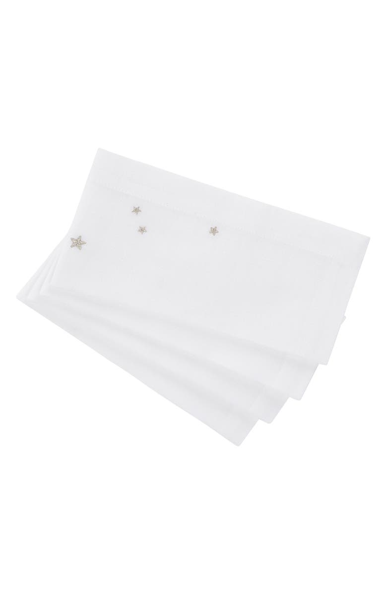 The White Company Set of 4 Star Embroidered Linen & Cotton Napkins, Main, color, 