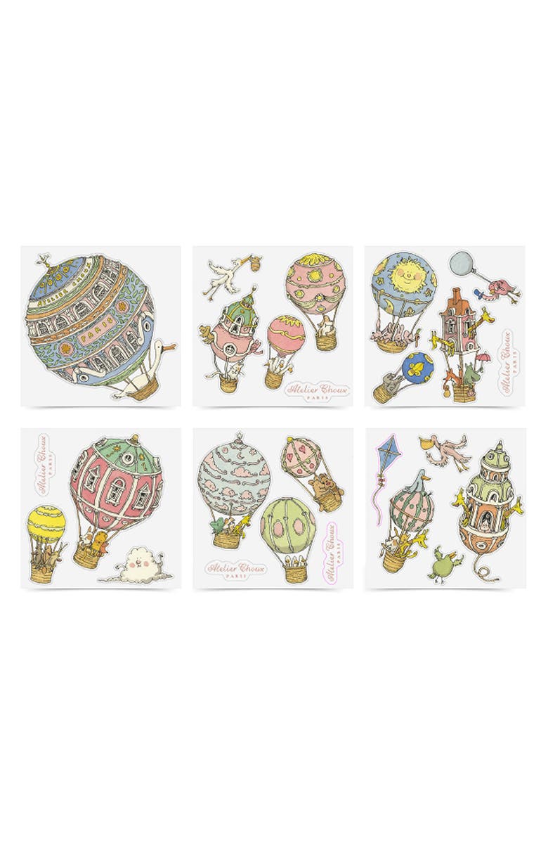 ATELIER CHOUX Hot Air Balloons Swaddle & Sticker Set, Main, color, 