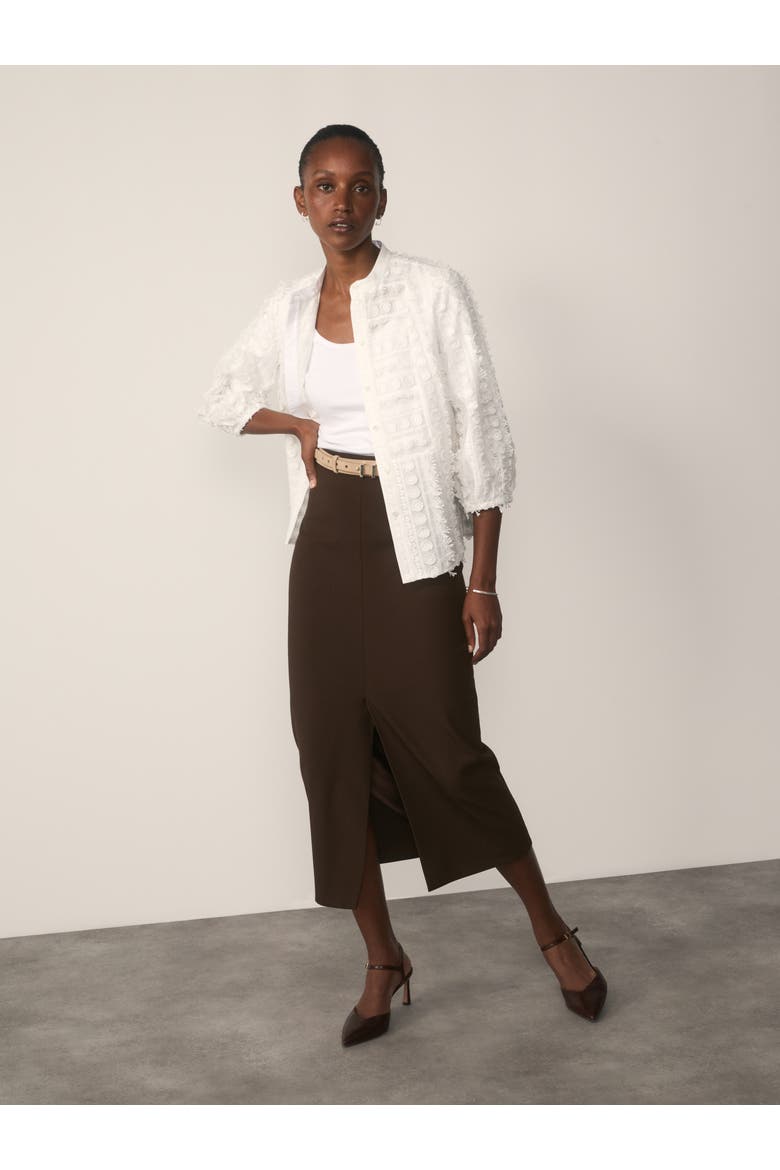 Oliena High Waisted Pencil Midi Skirt, Alternate, color, Brown
