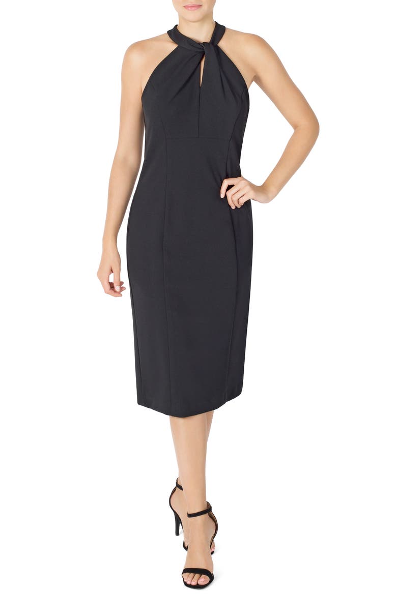Twist Neck Sheath Dress, Main, color, BLACK