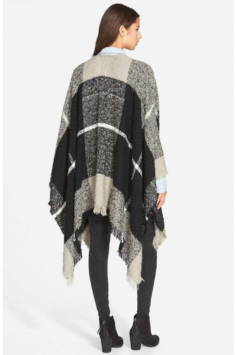 Woven Heart Plaid Blanket Poncho, Alternate, color, BLACK