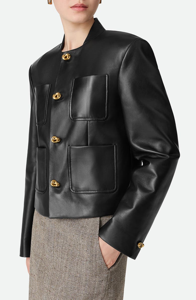 Bottega Veneta Soft Napa Lambskin Leather Jacket with Knot Buttons, Alternate, color, Black