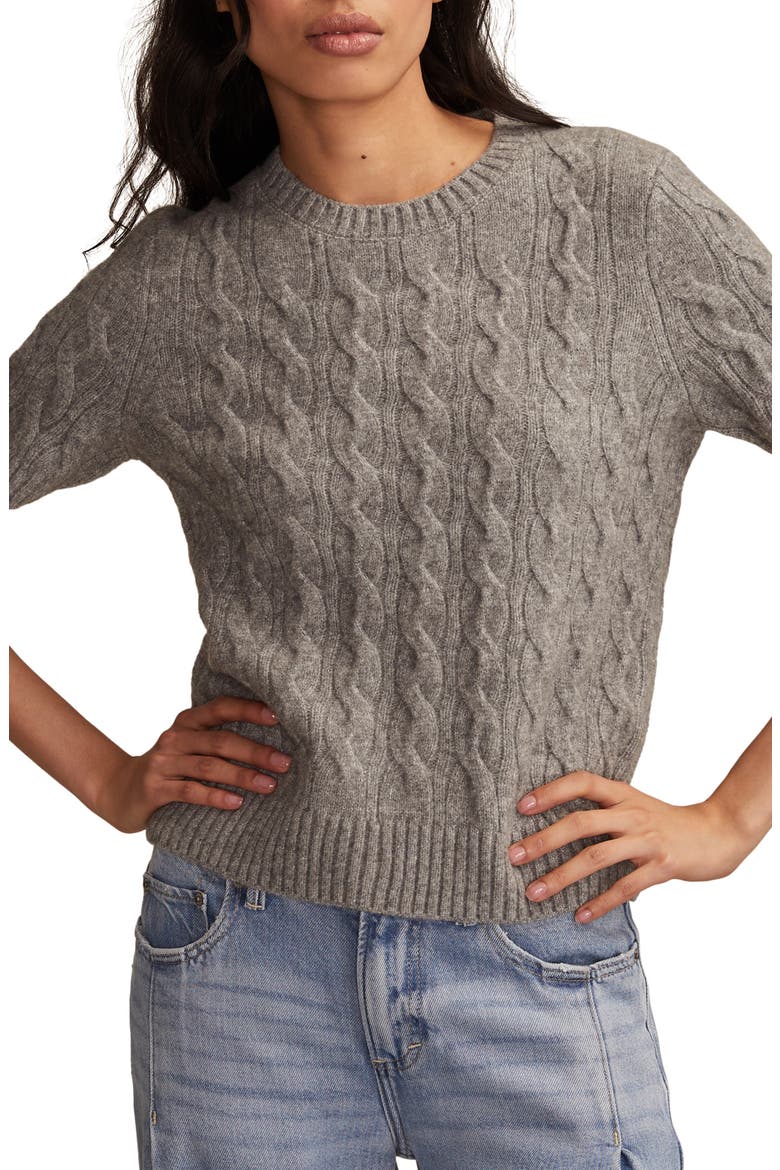 Cloud Soft Cable Stitch Short Sleeve Sweater, Main, color, MEDIUM HEATHER GREY
