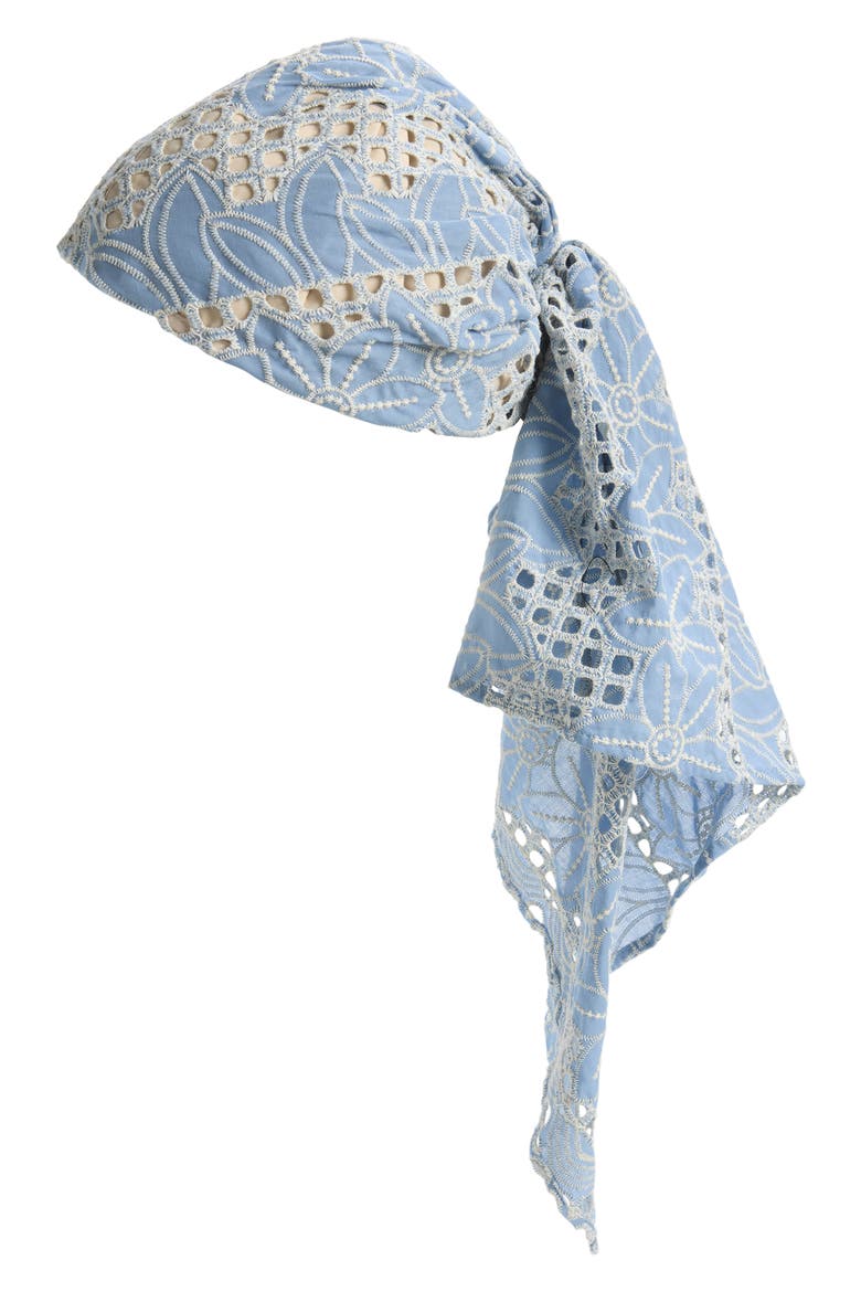 Sophia Cotton Eyelet Scarf Cap, Main, color, HIGH TIDE