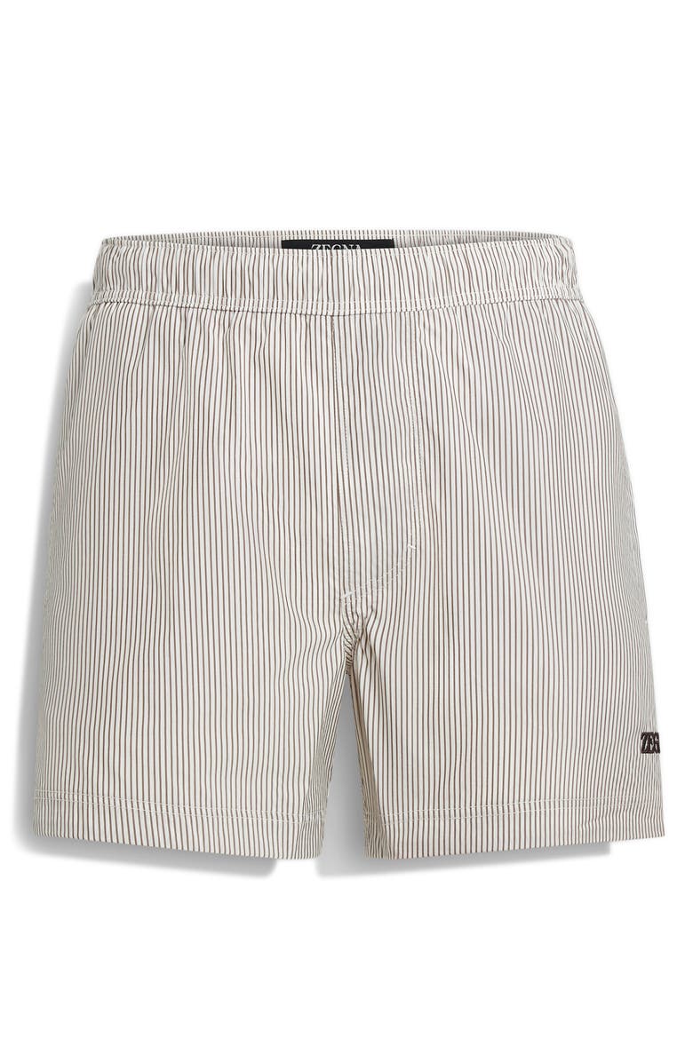 ZEGNA Pinstripe Swim Trunks, Alternate, color, White Striped