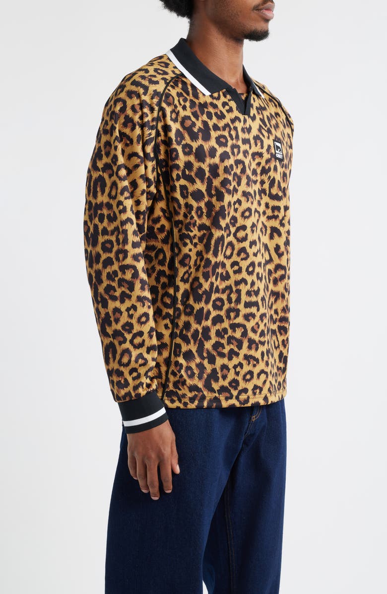 Obey Leopard Print Johnny Collar Soccer Jersey, Alternate, color, Leopard Multi
