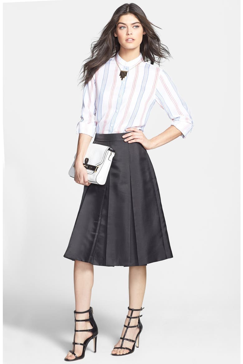 Pleat Midi Skirt, Alternate, color, BLACK