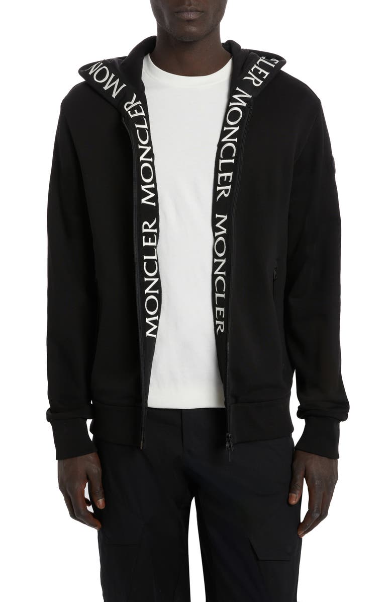 Moncler Logo Tape Cotton Zip Hoodie, Main, color, 