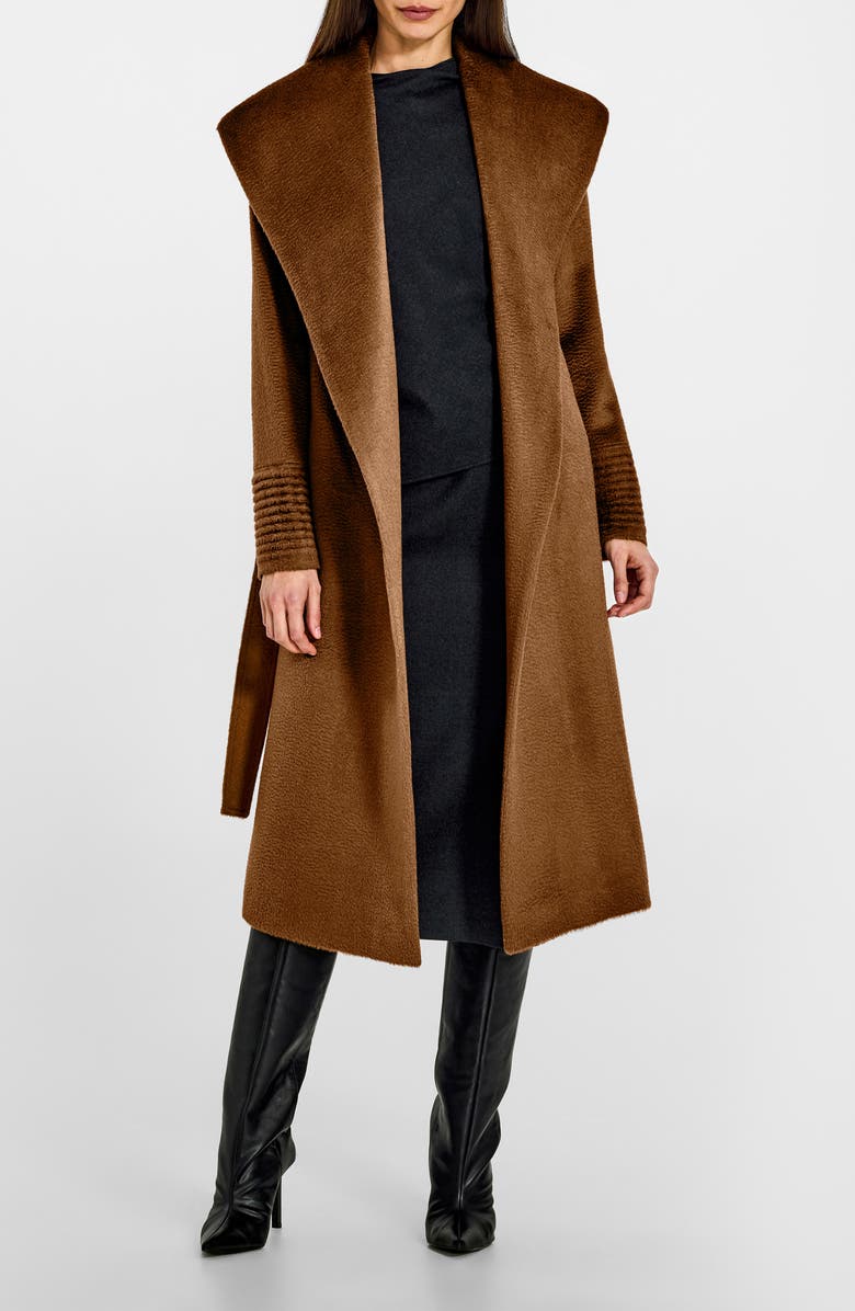 SENTALER Shawl Collar Alpaca & Wool Blend Longline Wrap Coat, Alternate, color, Caramel
