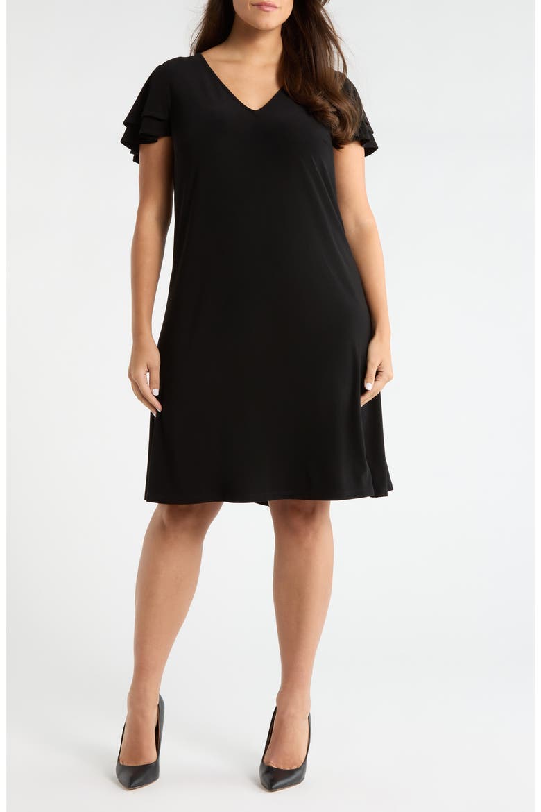 Double Flutter Sleeve A-Line Dress, Main, color, ANNE BLACK