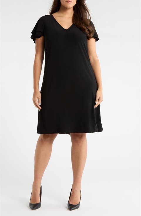 Double Flutter Sleeve A-Line Dress (Plus)