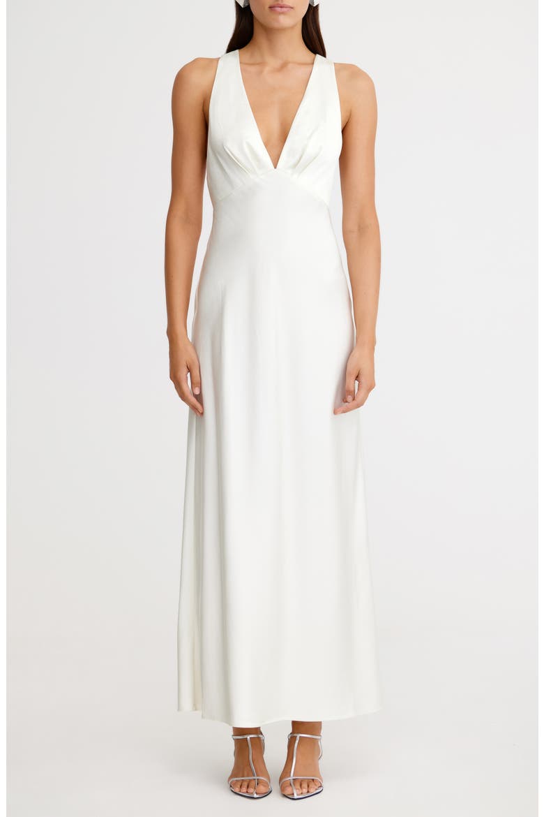 Lucile Sleeveless Satin Maxi Dress, Main, color, BONE