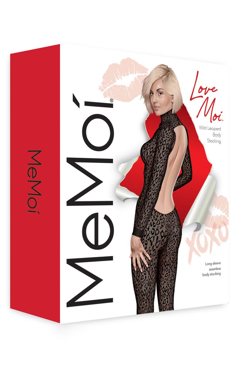 MeMoi Wild Leopard Seamless Sheer Bodysuit, Alternate, color, Black