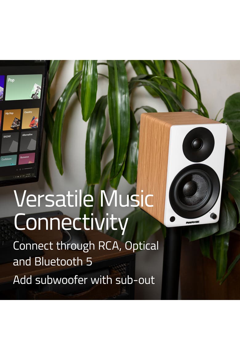 Powered 5'' Stereo Bookshelf Speakers for Turntable, TV PC & Bluetooth 5, Alternate, color, Lucky Bamboo