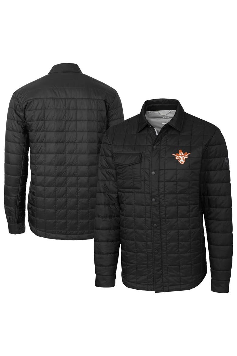 Men's Cutter & Buck  Black Texas Longhorns Vault Rainier PrimaLoft Eco Insulated Quilted Button-Up Shacket, Main, color, Black