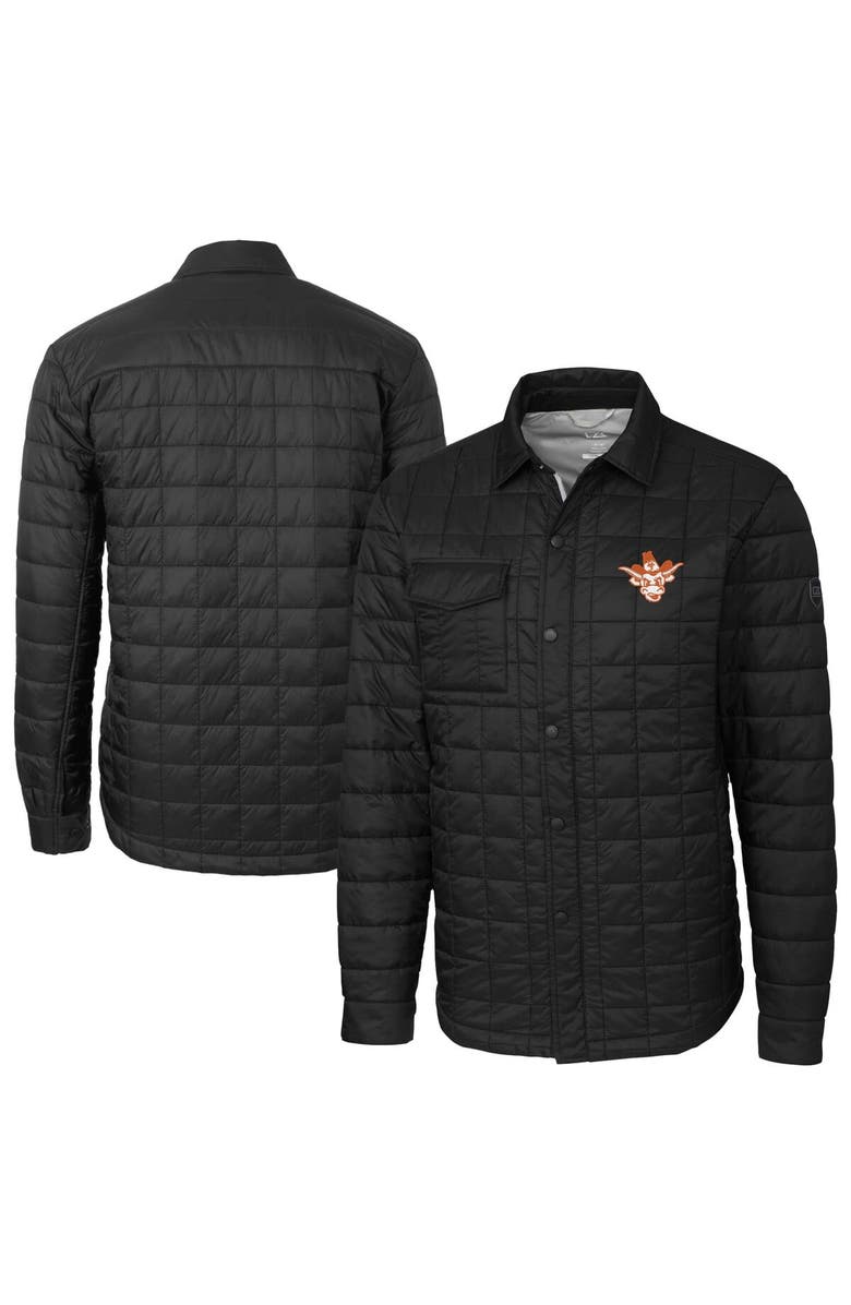 Cutter & Buck Men's Cutter & Buck Black Texas Longhorns Vault Rainier PrimaLoft Eco Insulated Quilted Button-Up Shacket, Main, color,