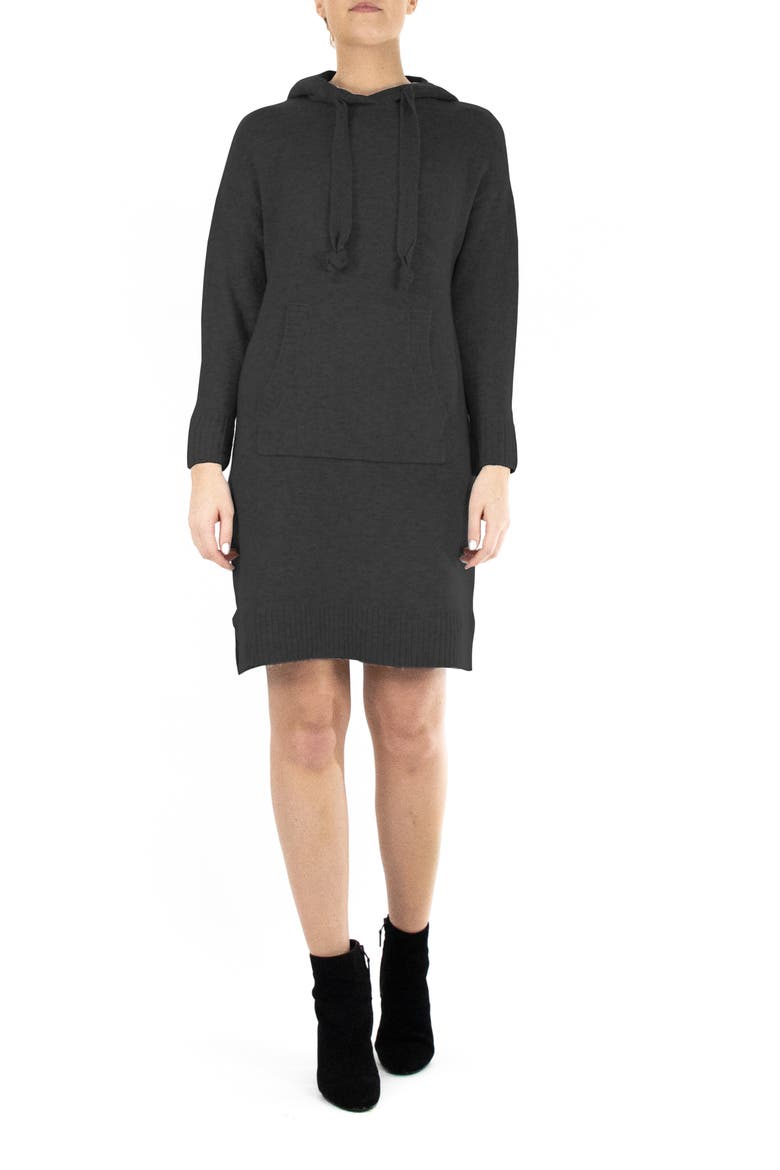 Oversize Long Sleeve Hooded Sweater Dress, Main, color, BLACK