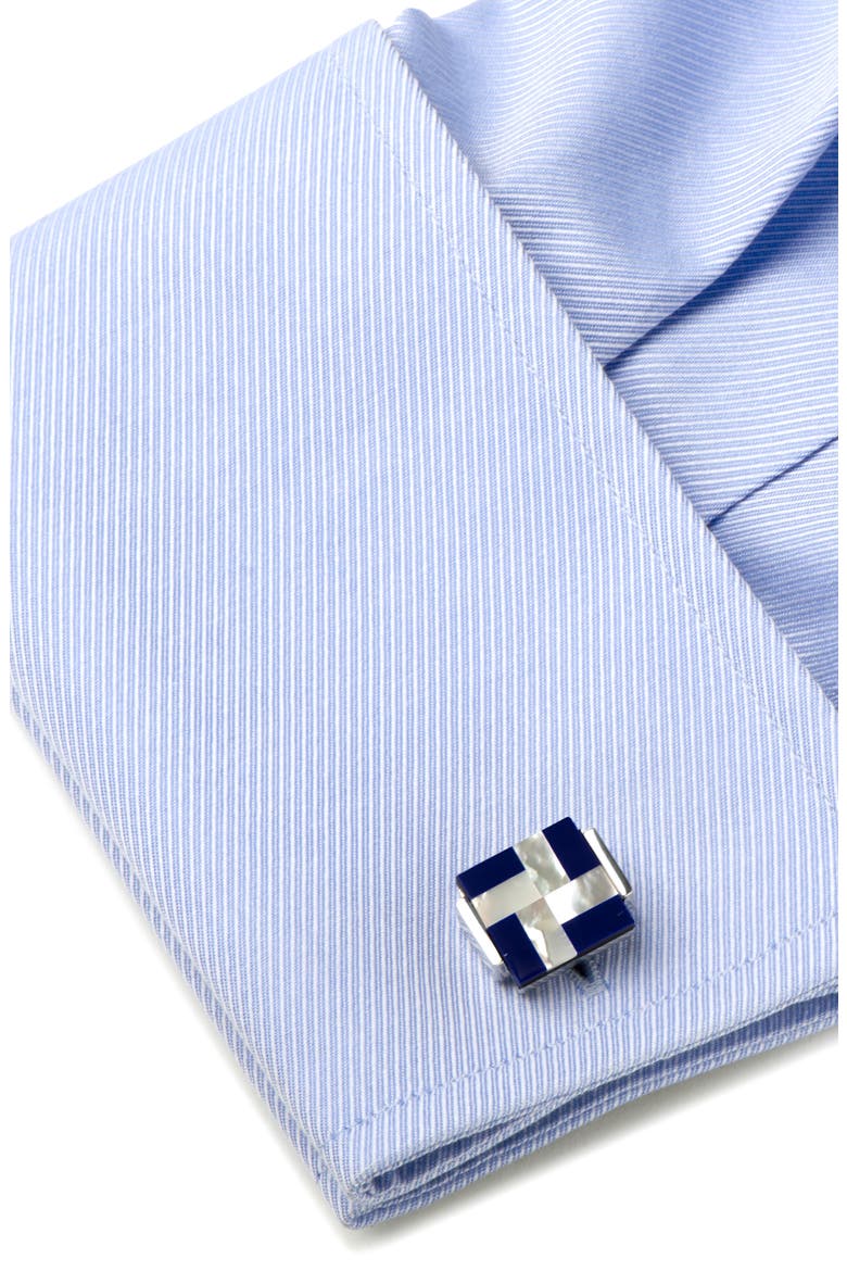 Mother-Of-Pearl Cuff Links, Alternate, color, BLUE