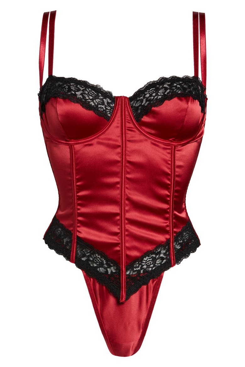 Tempest Underwire Corset & Thong Set, Alternate, color, RED DAHLIA/ BLACK