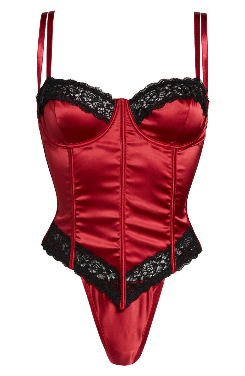 Oh La La Cheri Tempest Underwire Corset & Thong Set, Alternate, color, Red Dahlia/ Black