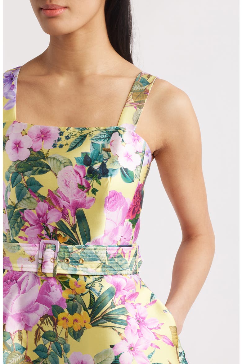 Floral Belted Fit & Flare Midi Dress, Alternate, color, YELLOW MULTI
