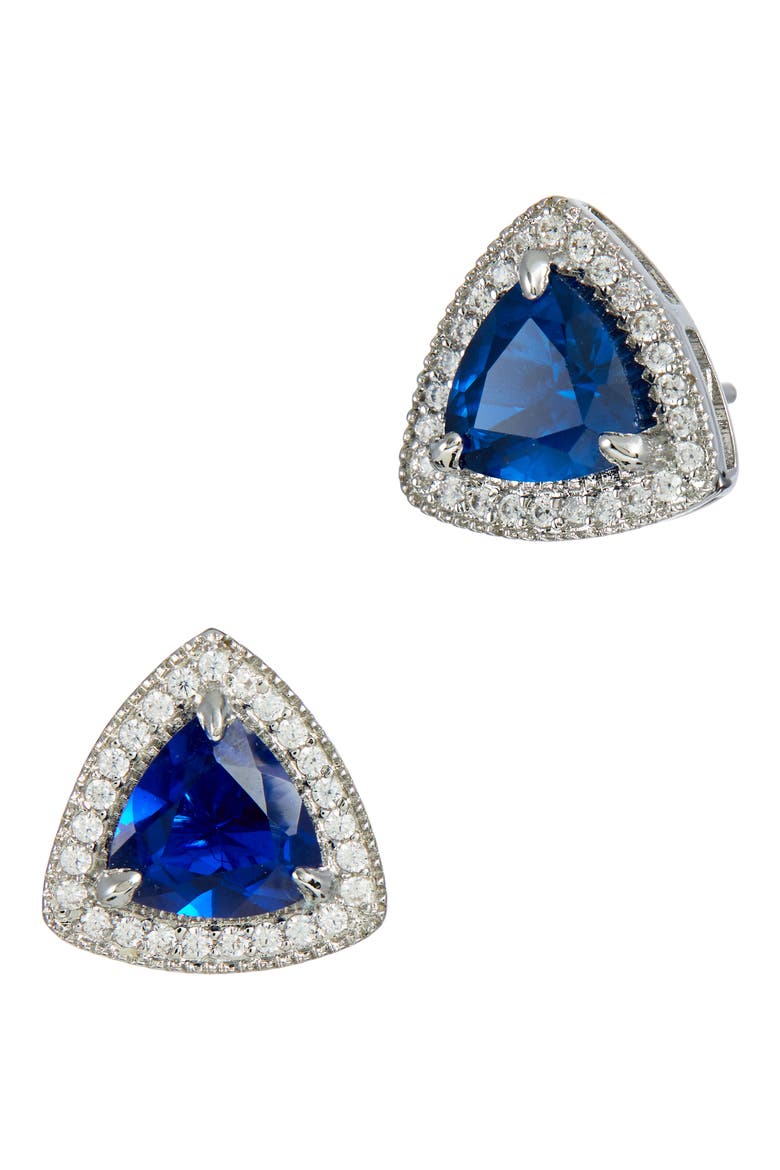 Sterling Silver Triangular Cubic Zirconia Stud Earrings, Main, color, BLUE