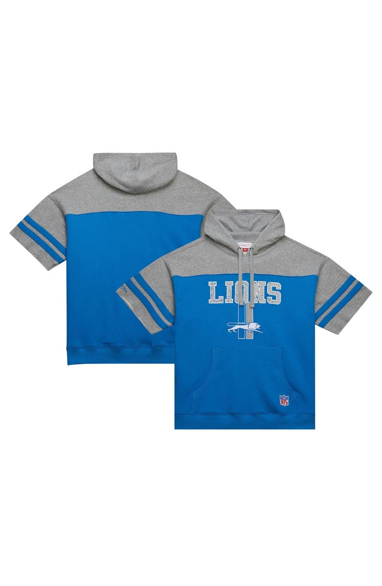 Mitchell 
Ness Men
s Mitchell 
Ness Blue Detroit Lions  Off Field Vintage Logo Short Sleeve Pullover Hoodie, Alternate, color, Blue