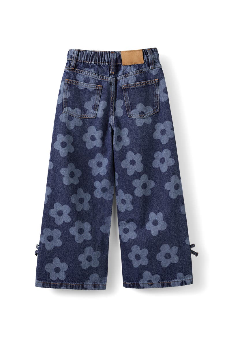 Kid's Super Wide Leg Denim Jean, Alternate, color, Portsea Dark Blue Floral Bow