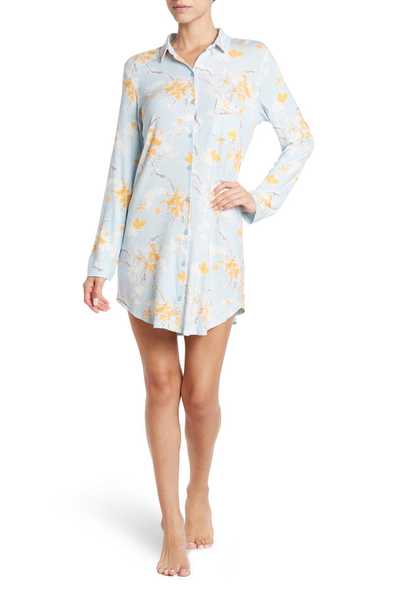 Tranquility Button Front Nightshirt, Main, color, BLUE FALLS OPEN FLORAL